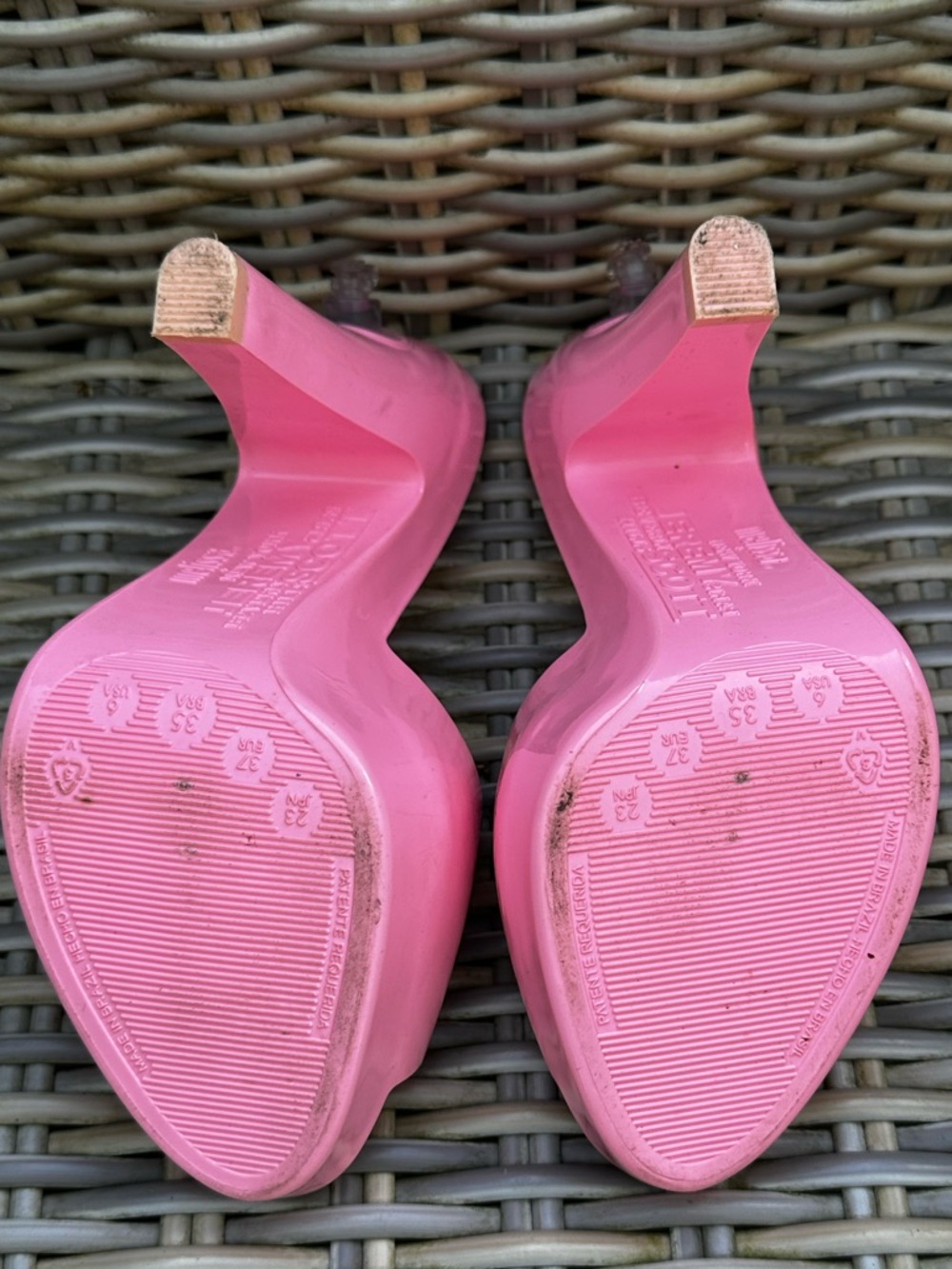 Melissa + Jeremy Scott Pink Barbie Shoes 6 37 Blowup Heels Slides Sandals - Picture 9 of 14